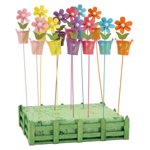 Photo DPI174S : Lot de 12 piques décoratifs pots de fleurs