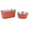 Red lacquered metal ovale basket - Holly design